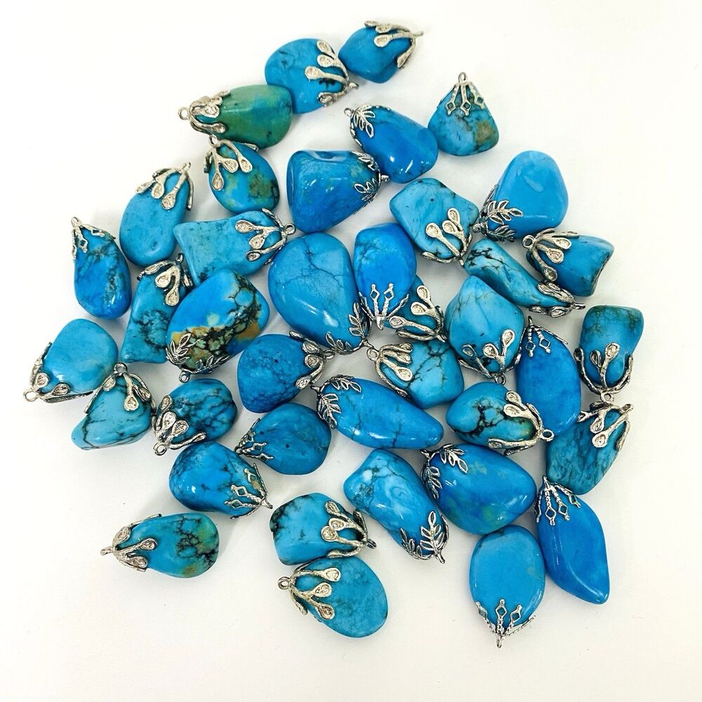Blue Howlite Tumble Stone Turquoise Dyed Mineral Crystal Stone Pendant lot of 39